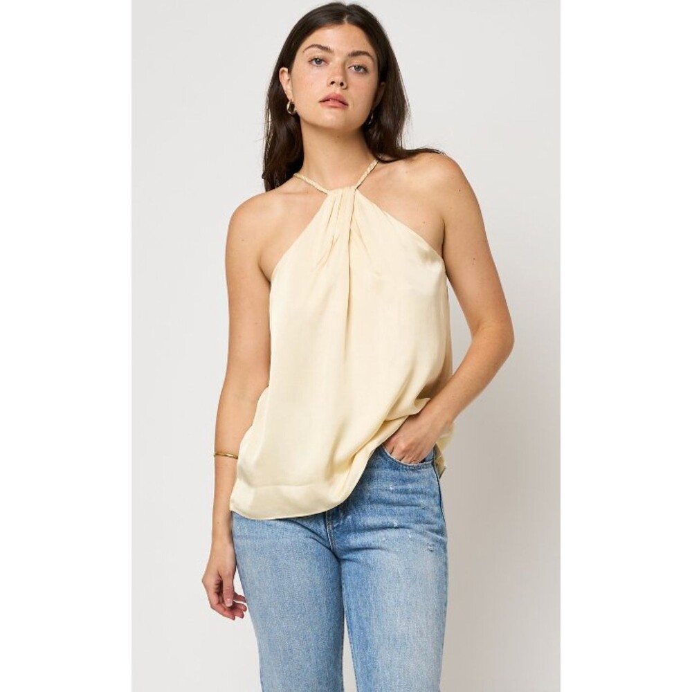 Y2K Joie Sleeveless Halter Ivory Satin Women's Top Small